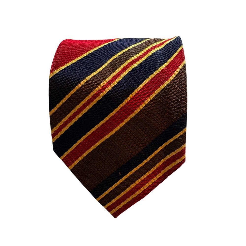 Marshall Field & Company Silk Tie Mens Red Navy Gold Striped Made in Italy 3.75"